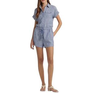 Lauren Ralph Lauren Blue & White Pinstripe Linen Romper Shorts Women's Size 14